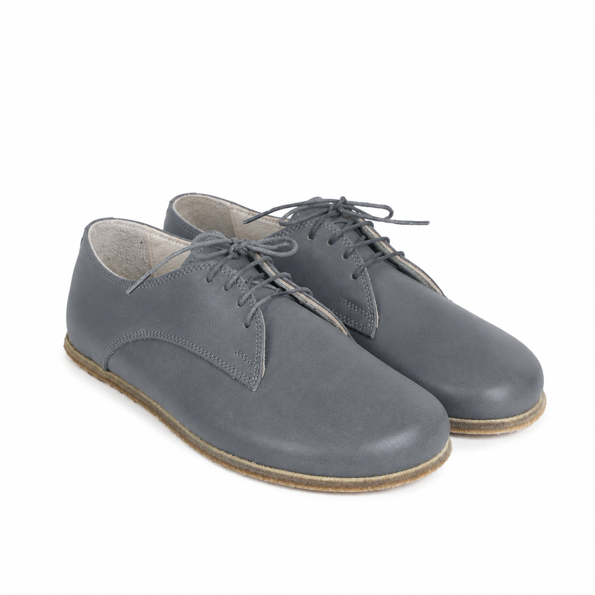 Smooth Barefoot Oxford Shoes – Classic Sole — Leather Sole – Gray