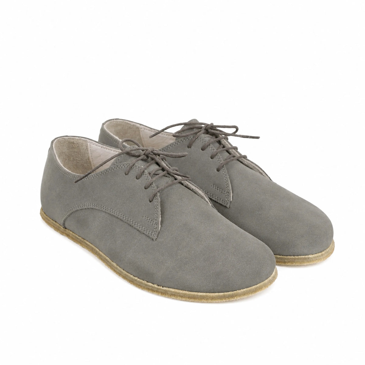 Nubuck Barefoot Oxford Shoes – Classic Sole — Leather Sole – Gray