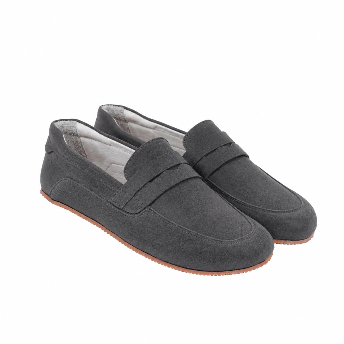 Suede Barefoot Penny Loafer Shoes – Rubber Sole – Gray