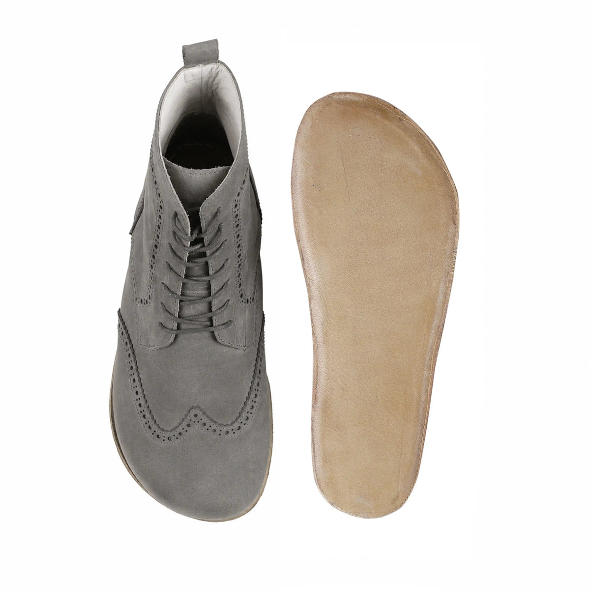 Nubuck Barefoot Moccasin Boots Shoes – Classic Sole — Leather Sole – Gray