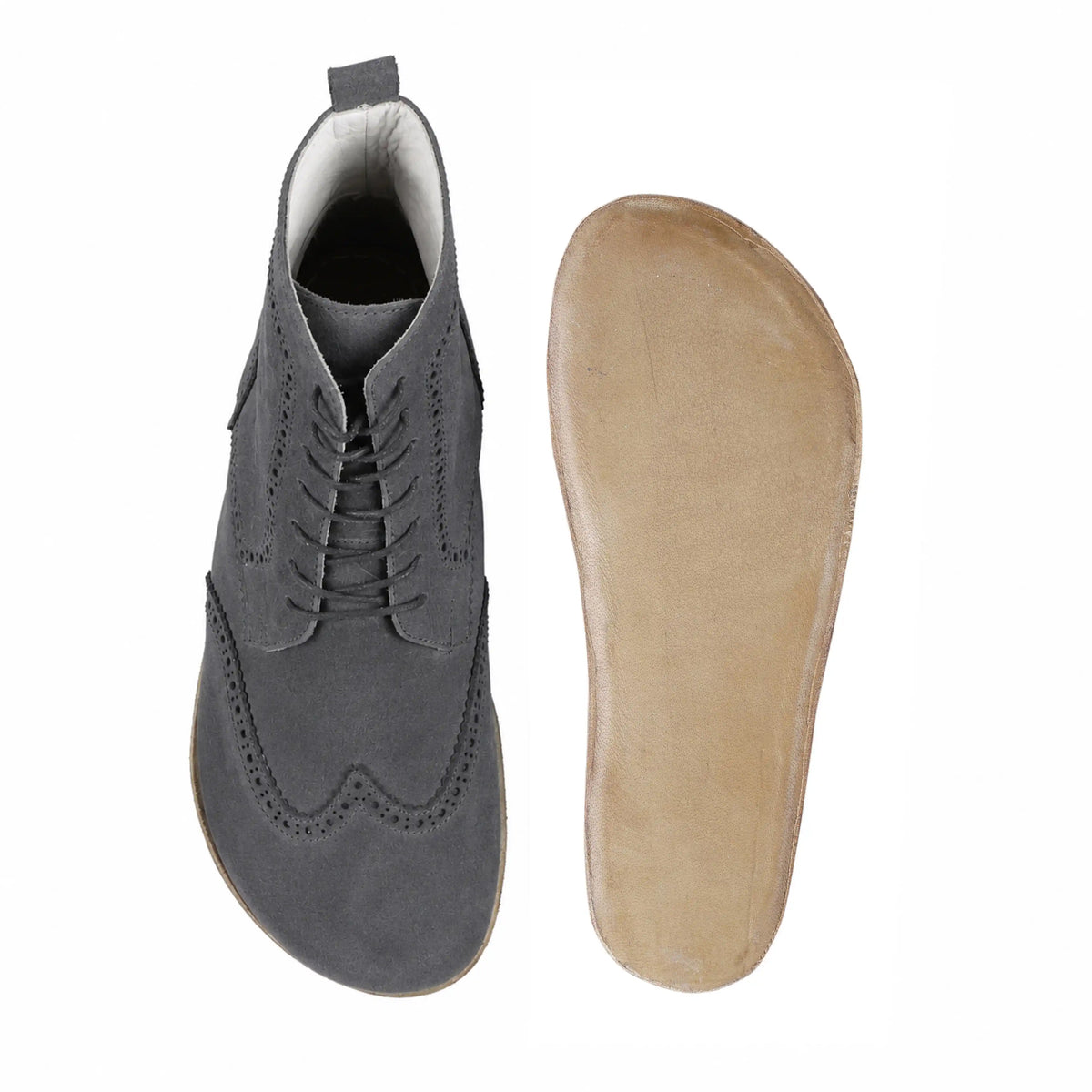 Suede Barefoot Moccasin Boots Shoes – Classic Sole — Leather Sole – Gray