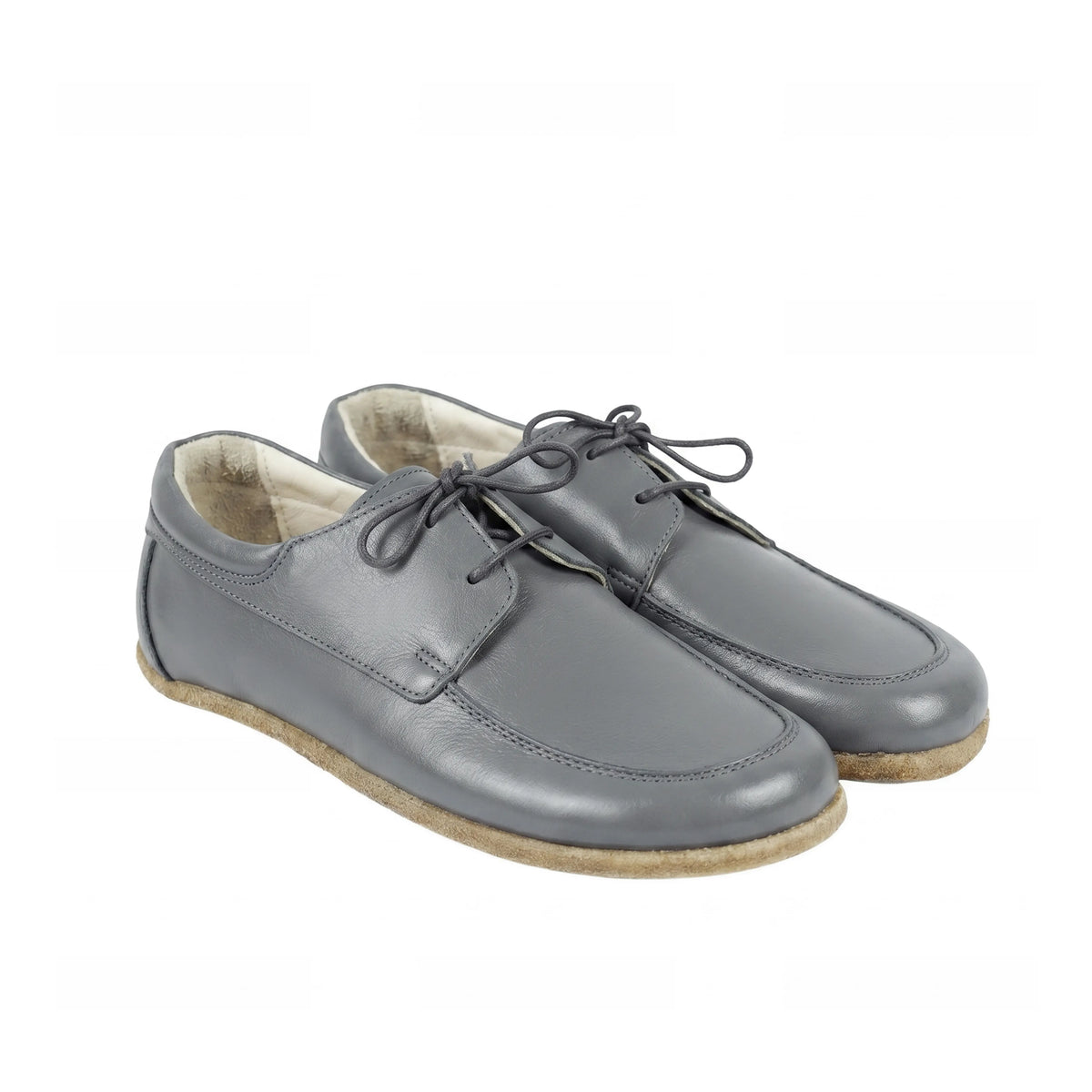 Smooth Barefoot Laces Penny Loafer Shoes – Classic Sole — Leather Sole – Gray