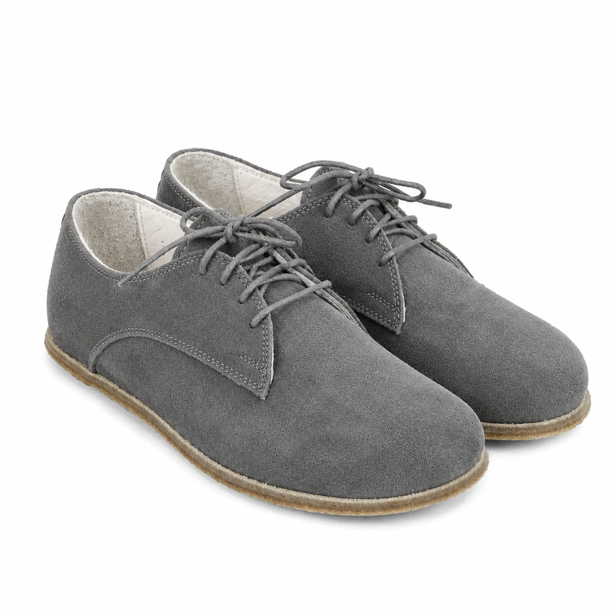 Suede Barefoot Oxford Shoes – Classic Sole — Leather Sole – Gray
