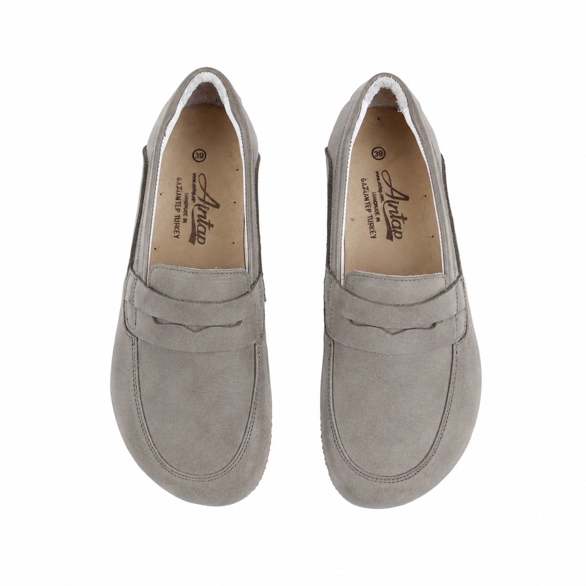 Nubuck Barefoot Penny Loafer Shoes – Rubber Sole – Gray