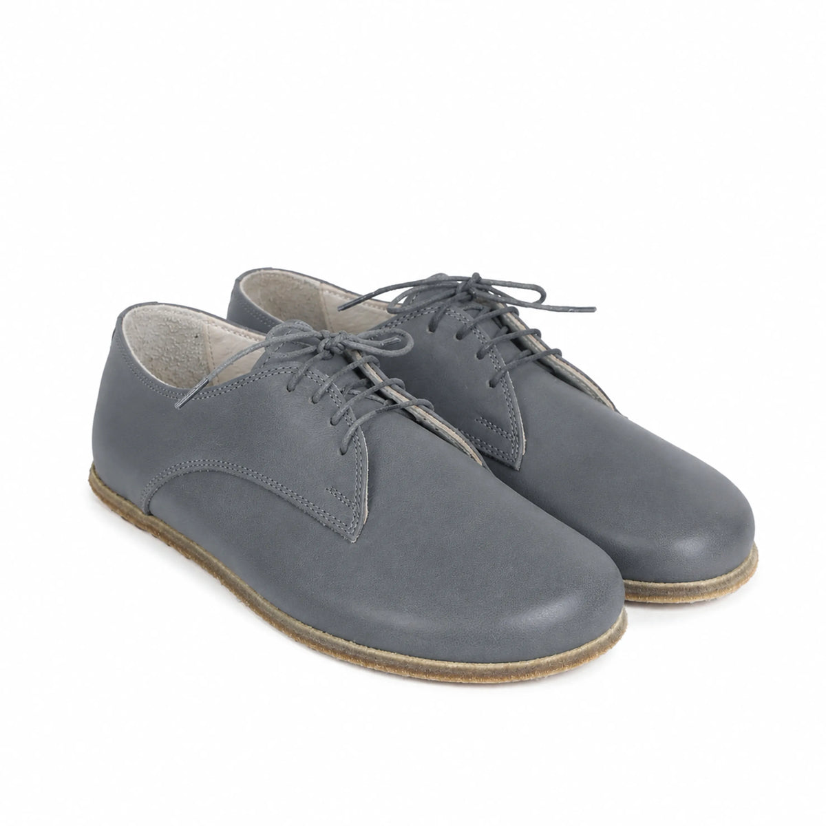 Smooth Barefoot Oxford Shoes – Classic Sole — Leather Sole – Gray