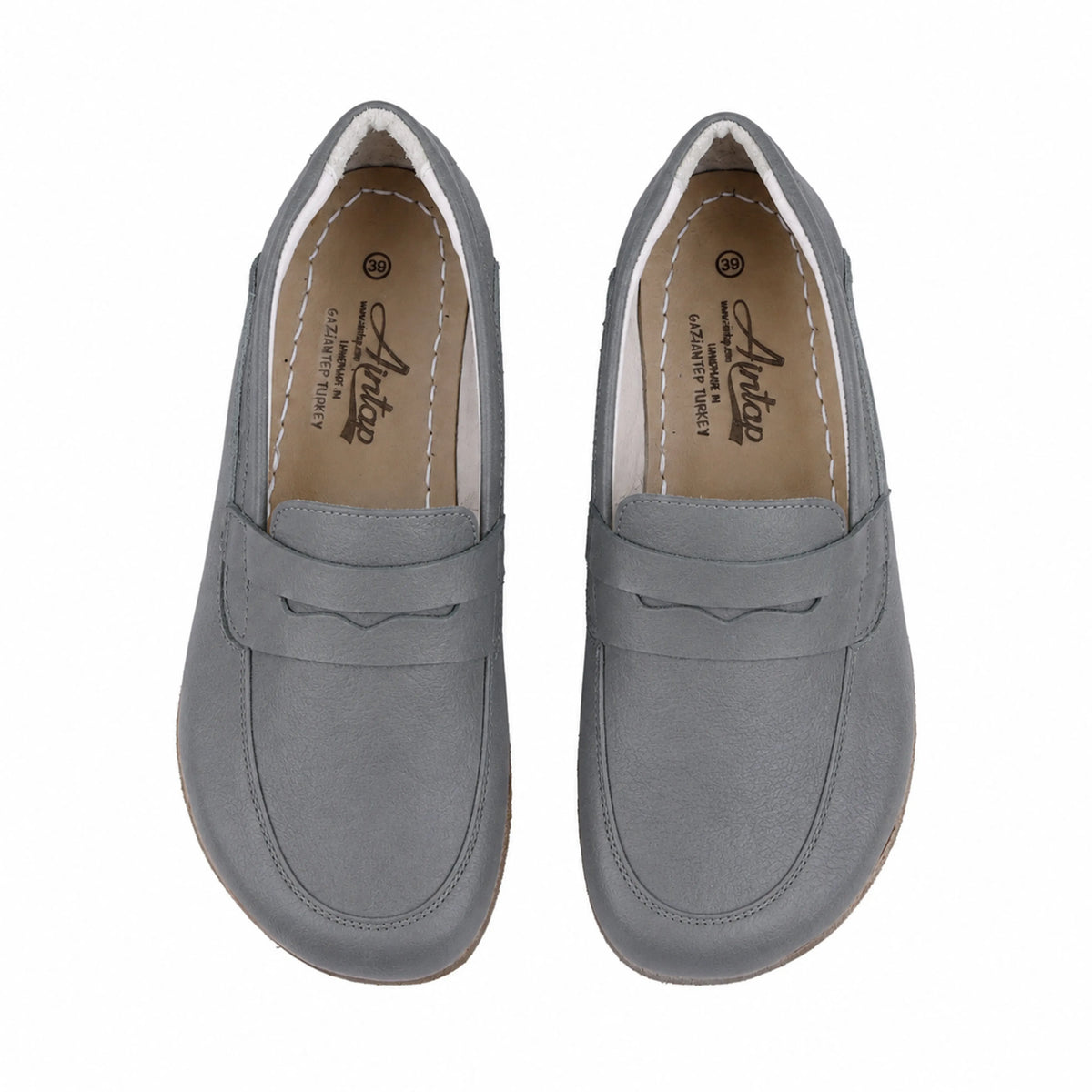 Smooth Barefoot Penny Loafer Shoes – Classic Sole — Leather Sole – Gray