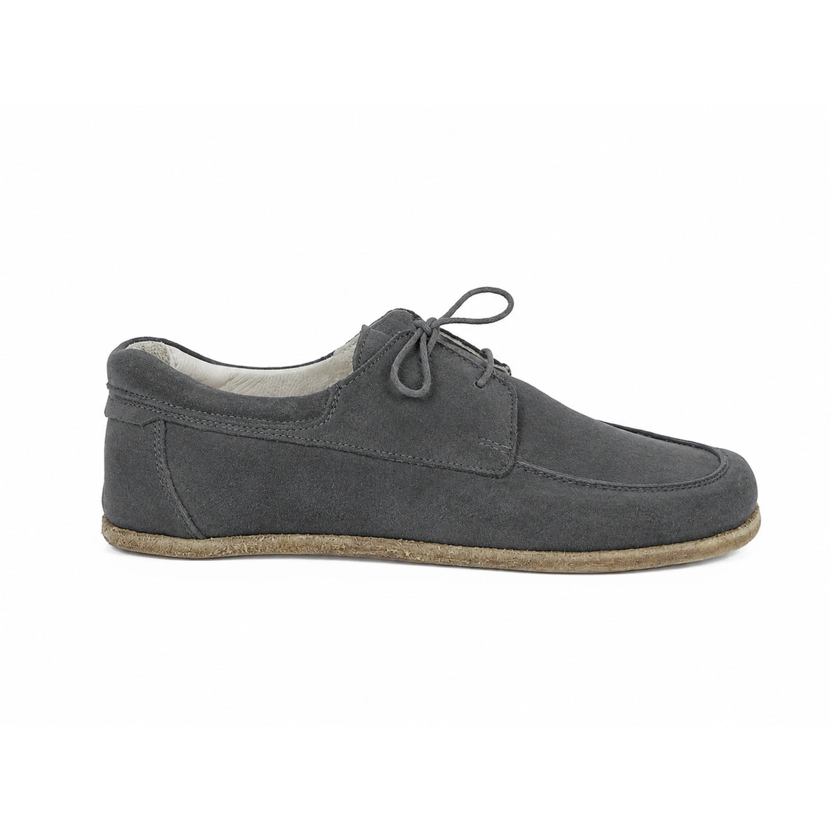 Suede Barefoot Laces Penny Loafer Shoes – Classic Sole — Leather Sole – Gray