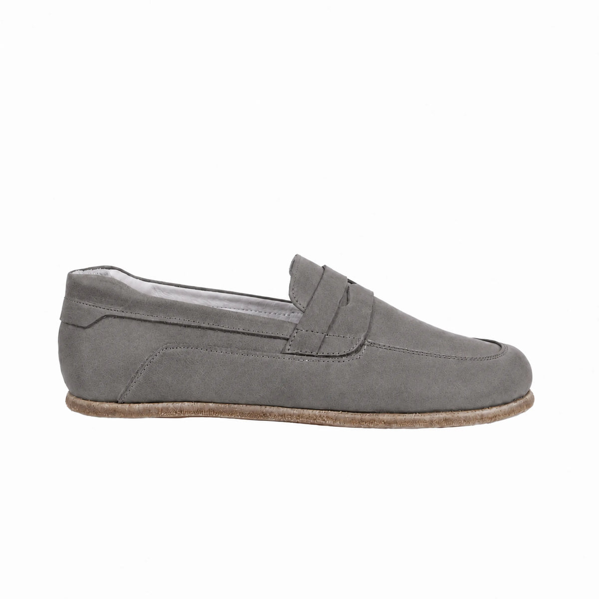 Nubuck Barefoot Penny Loafer Shoes – Classic Sole — Leather Sole – Gray