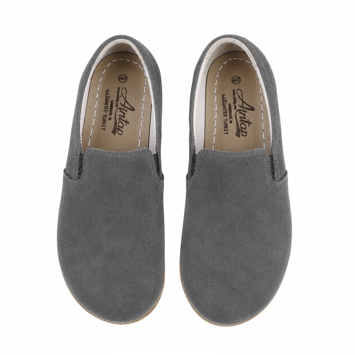 Suede Barefoot Slip-On Shoes – Classic Sole — Leather Sole – Gray