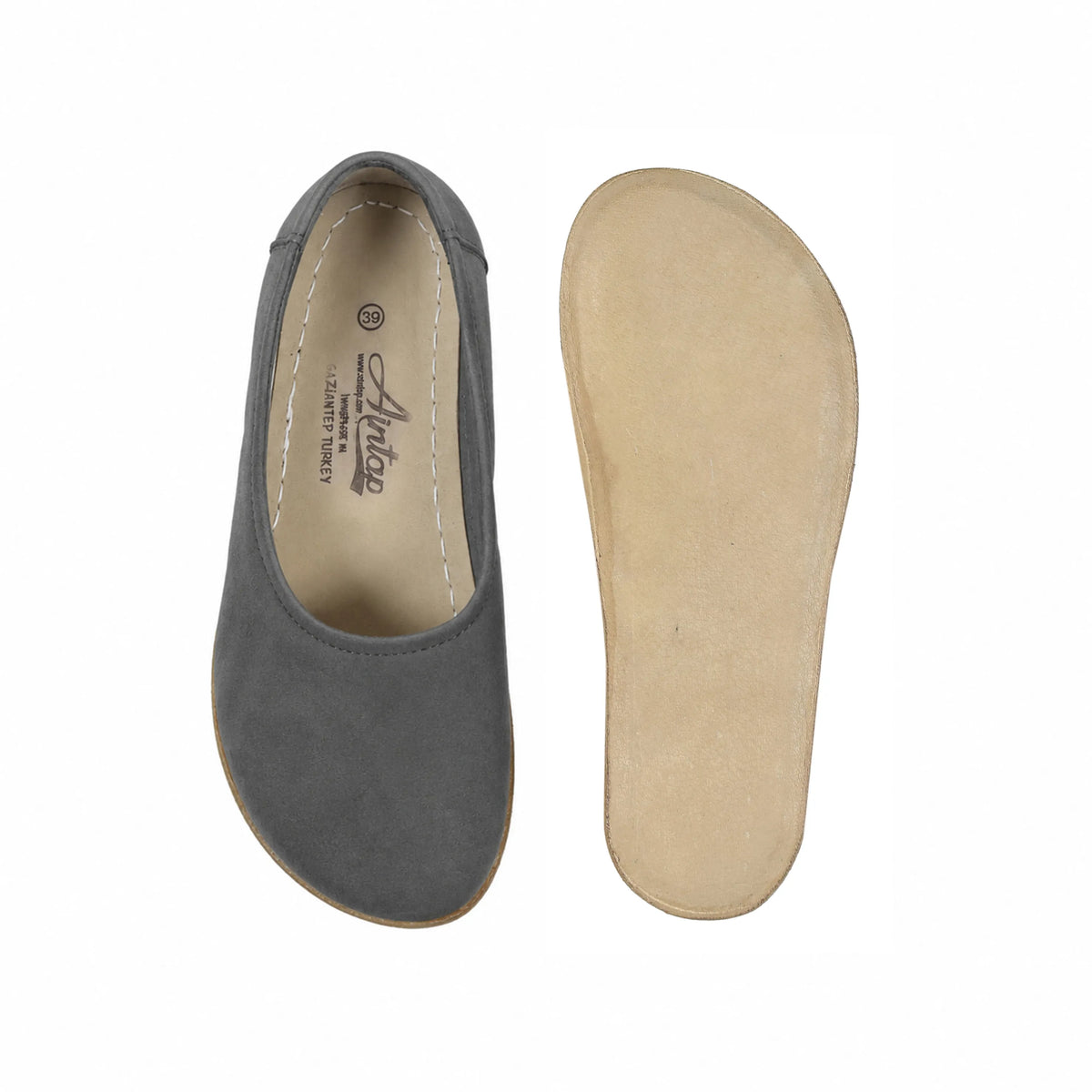 Suede Barefoot Ballet Shoes – Classic Sole — Leather Sole – Gray