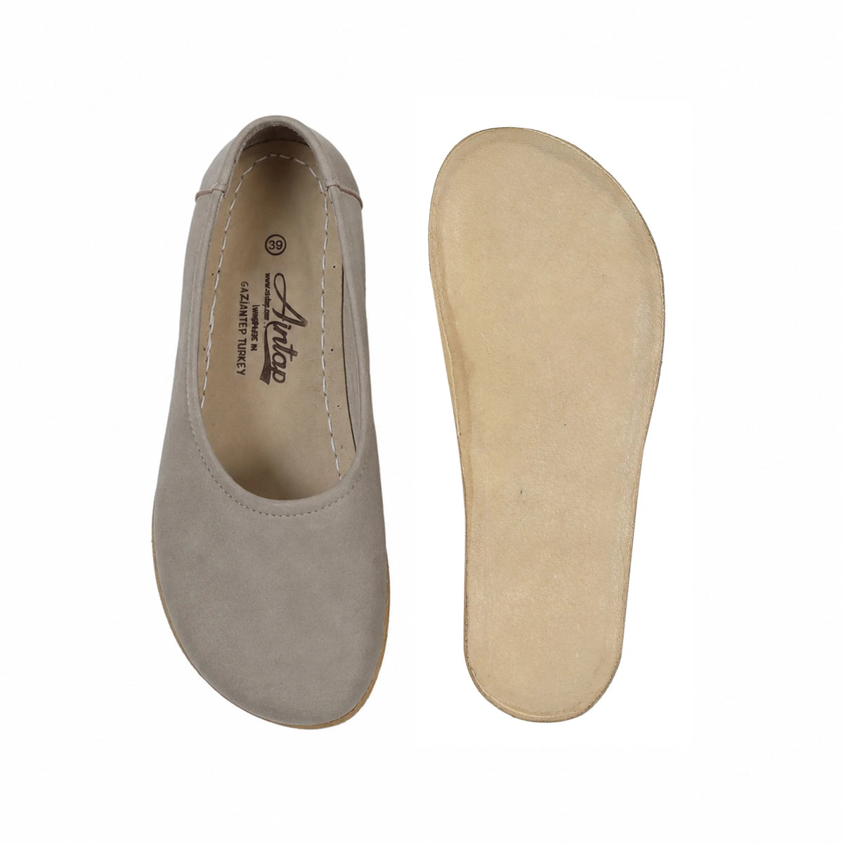 Nubuck Barefoot Ballet Shoes – Classic Sole — Leather Sole – Gray