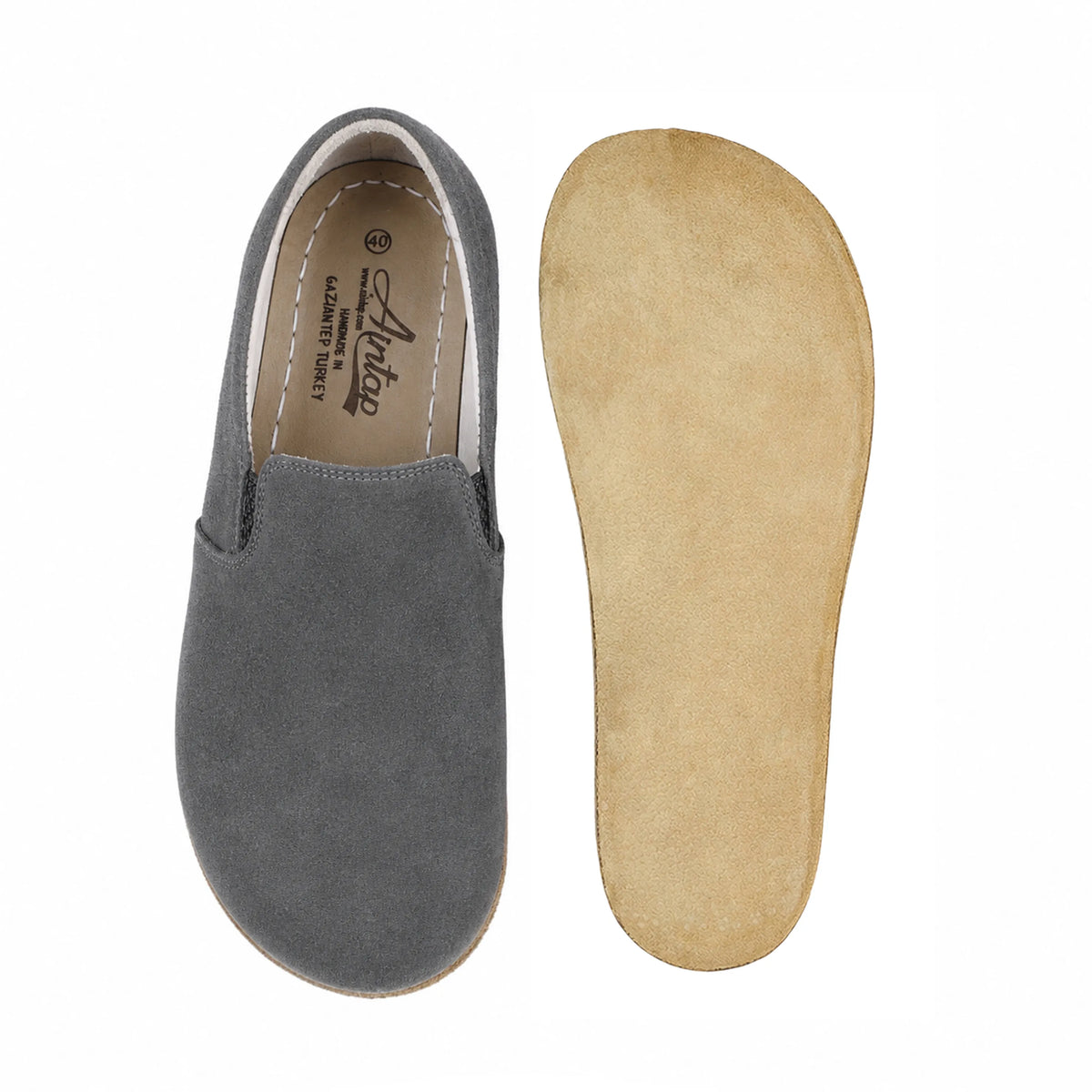 Suede Barefoot Slip-On Shoes – Classic Sole — Leather Sole – Gray