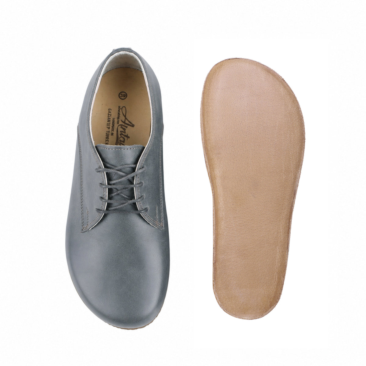 Smooth Barefoot Oxford Shoes – Classic Sole — Leather Sole – Gray