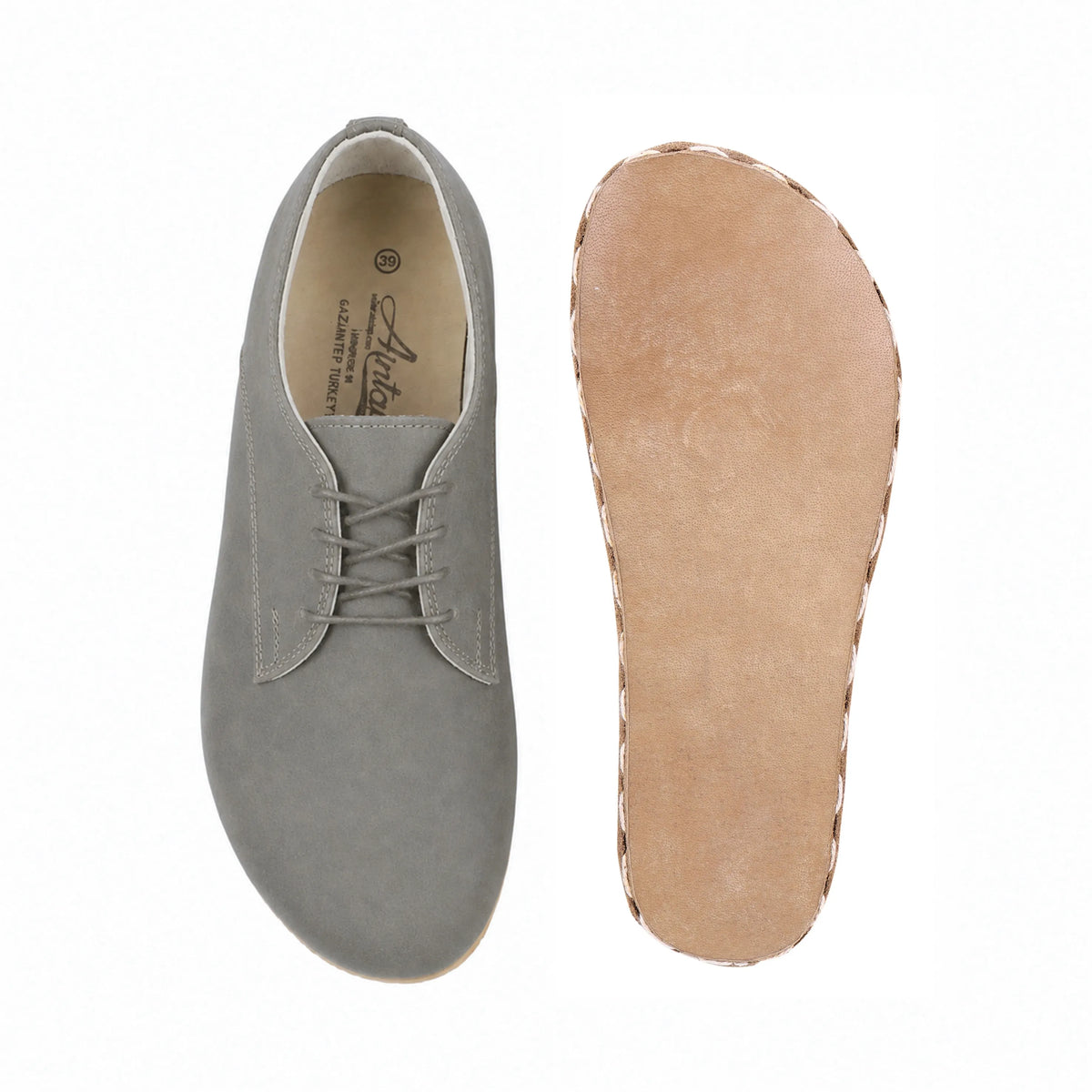 Nubuck Barefoot Oxford Shoes — Leather Sole – Gray