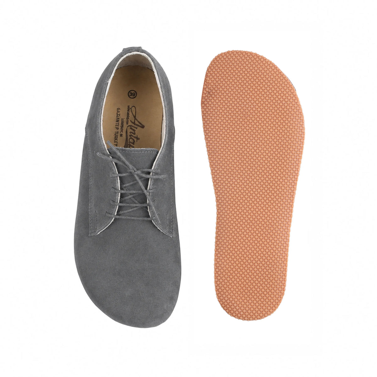 Suede Barefoot Oxford Shoes – Rubber Sole – Gray