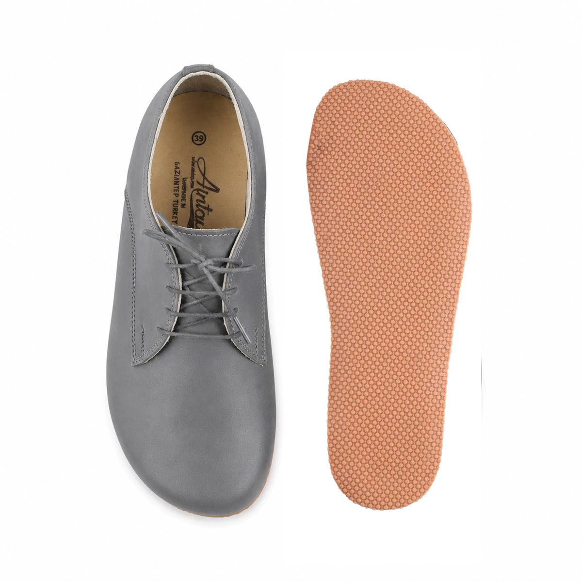 Smooth Barefoot Oxford Shoes – Rubber Sole – Gray