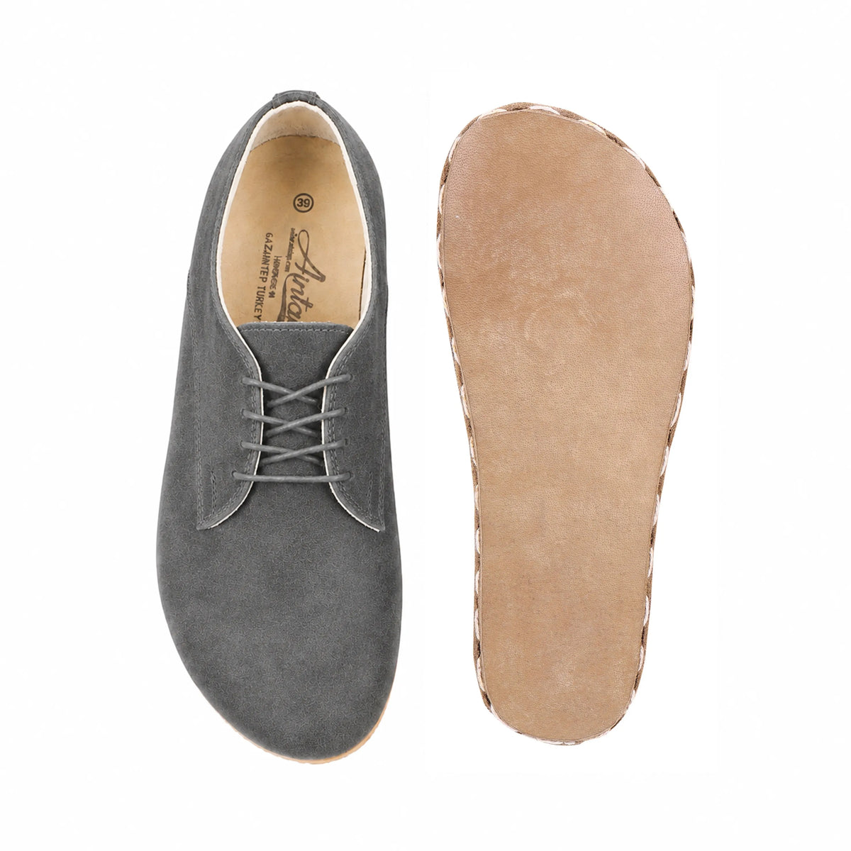 Suede Barefoot Oxford Shoes — Leather Sole – Gray