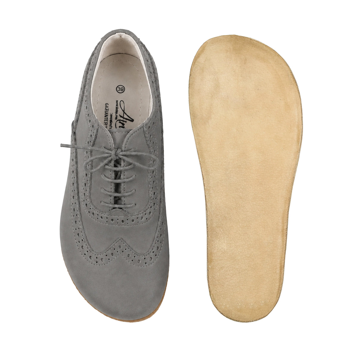Nubuck Barefoot Moccasin Shoes – Classic Sole — Leather Sole – Gray