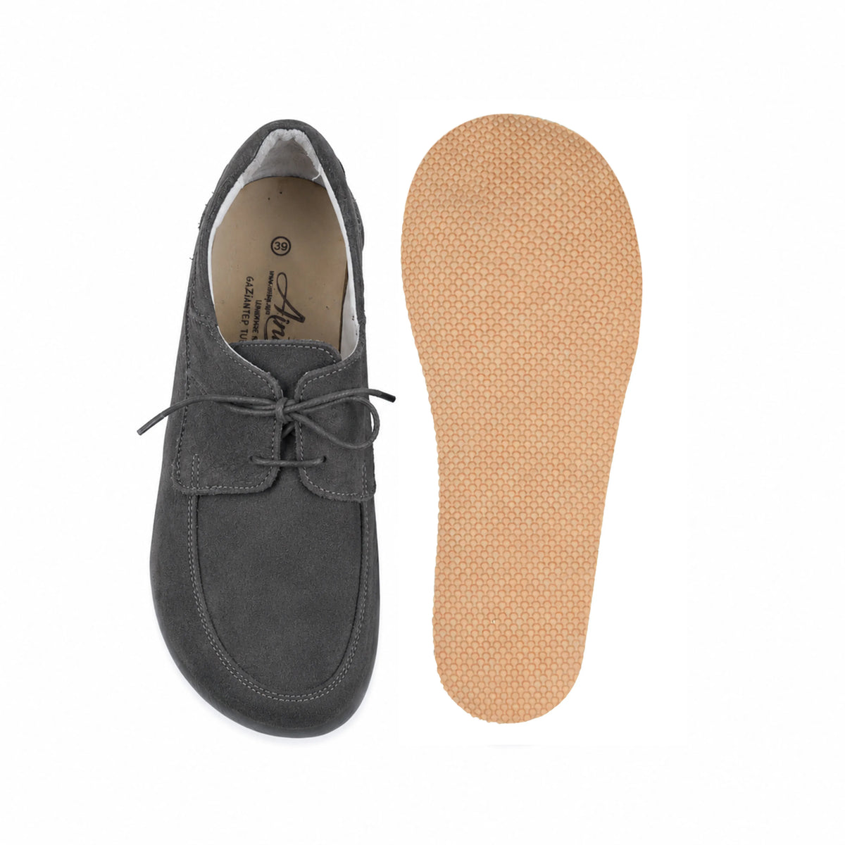 Suede Barefoot Laces Penny Loafer Shoes – Rubber Sole – Gray