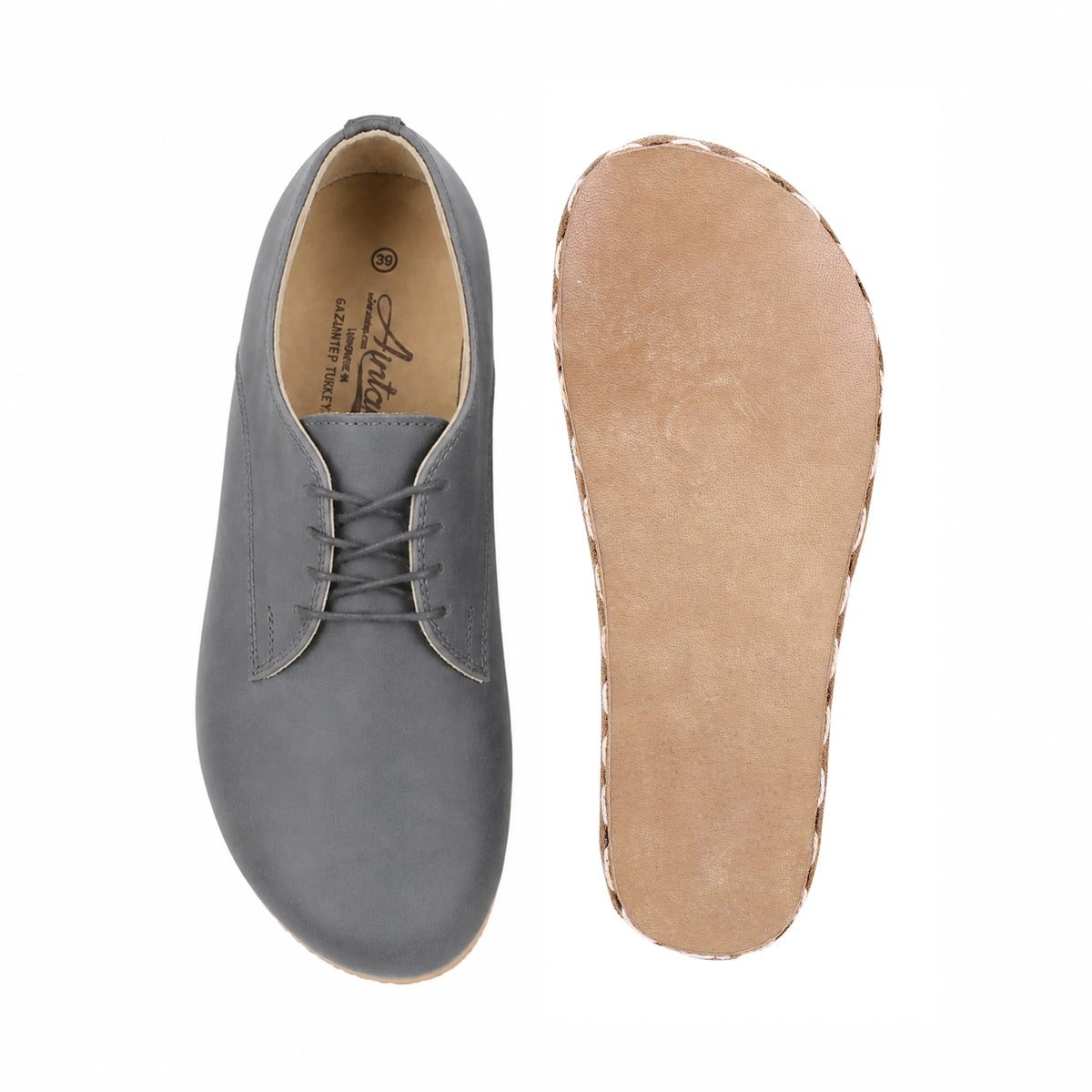 Smooth Barefoot Oxford Shoes — Leather Sole – Gray