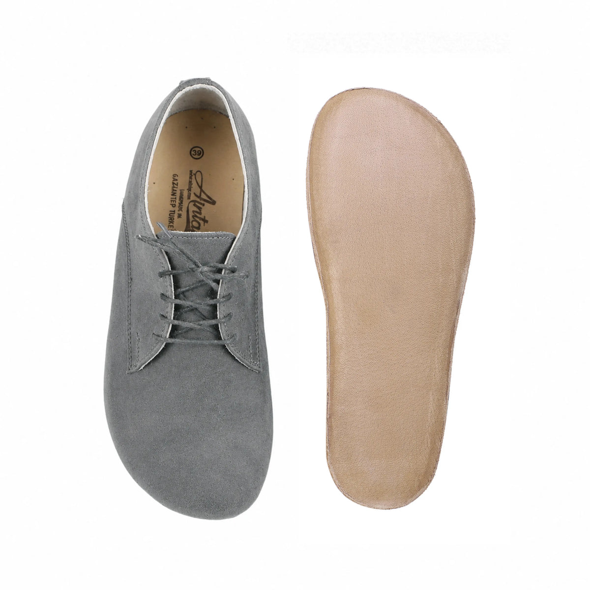 Suede Barefoot Oxford Shoes – Classic Sole — Leather Sole – Gray