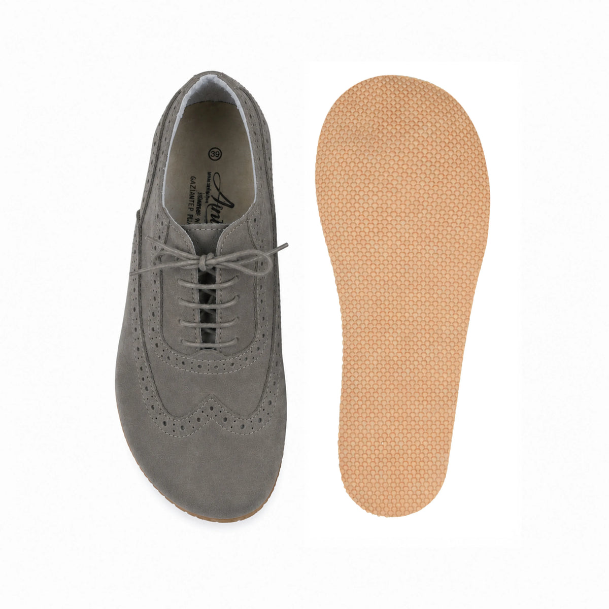Nubuck Barefoot Moccasin Shoes – Rubber Sole – Gray