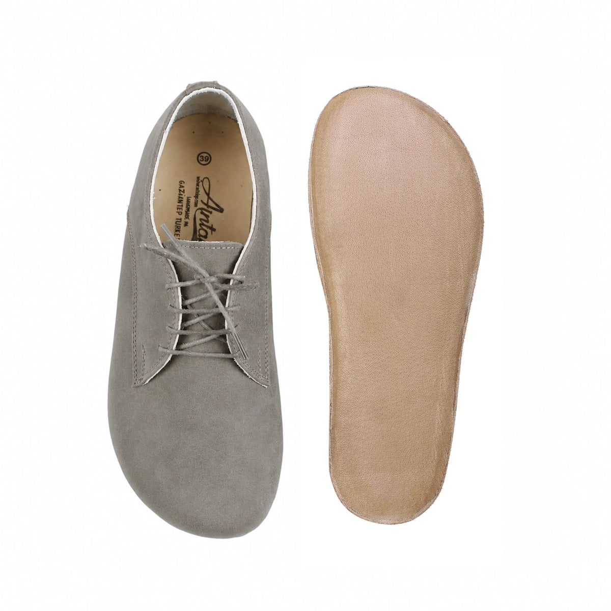 Nubuck Barefoot Oxford Shoes – Classic Sole — Leather Sole – Gray