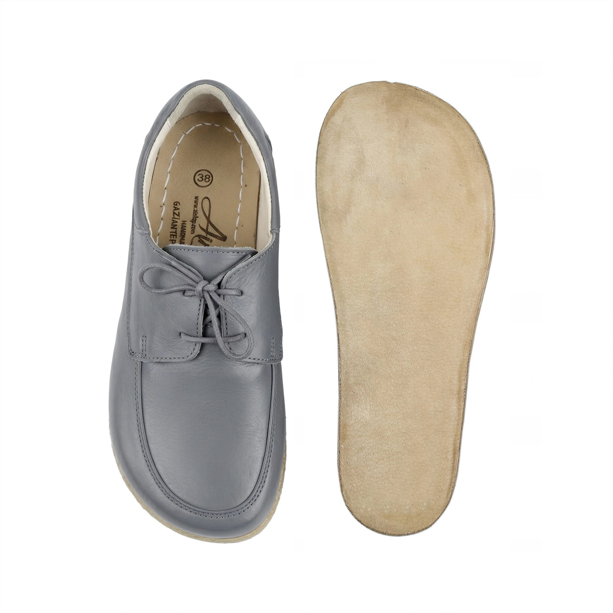 Smooth Barefoot Laces Penny Loafer Shoes – Classic Sole — Leather Sole – Gray