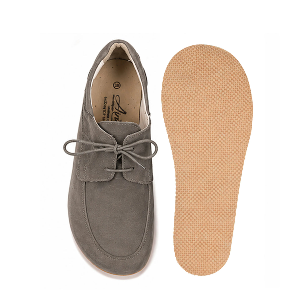 Nubuck Barefoot Laces Penny Loafer Shoes – Rubber Sole – Gray