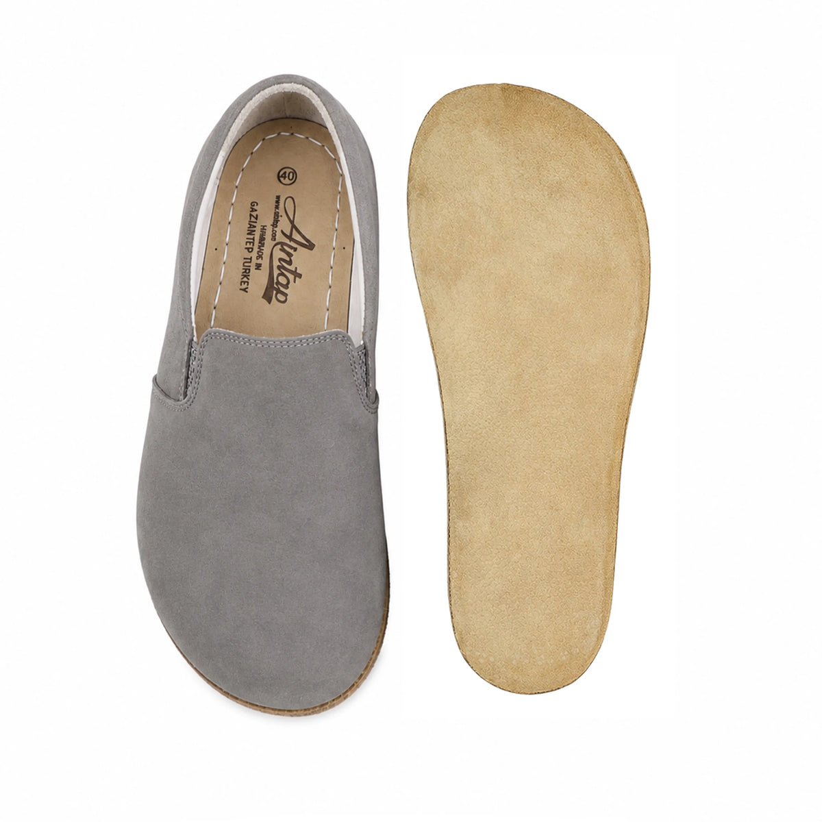 Nubuck Barefoot Slip-On Shoes – Classic Sole — Leather Sole – Gray