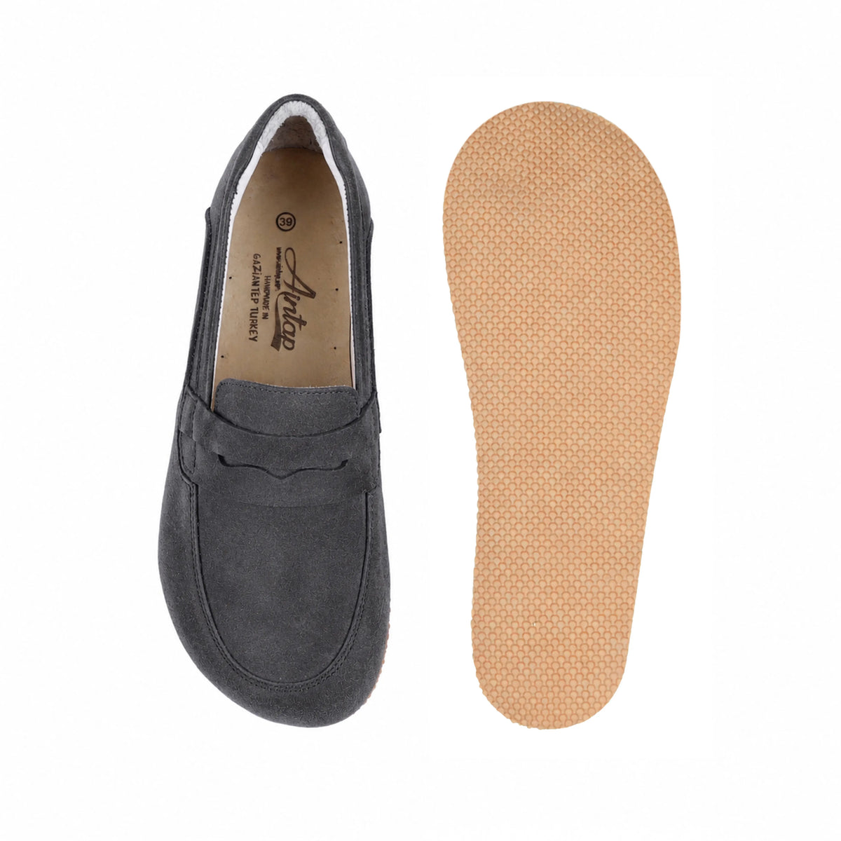 Suede Barefoot Penny Loafer Shoes – Rubber Sole – Gray
