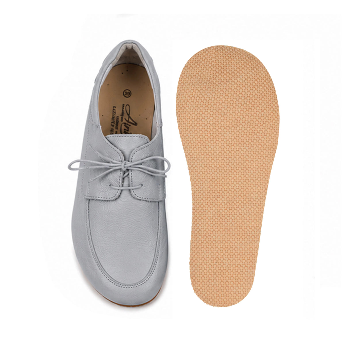 Smooth Barefoot Laces Penny Loafer Shoes – Rubber Sole – Gray