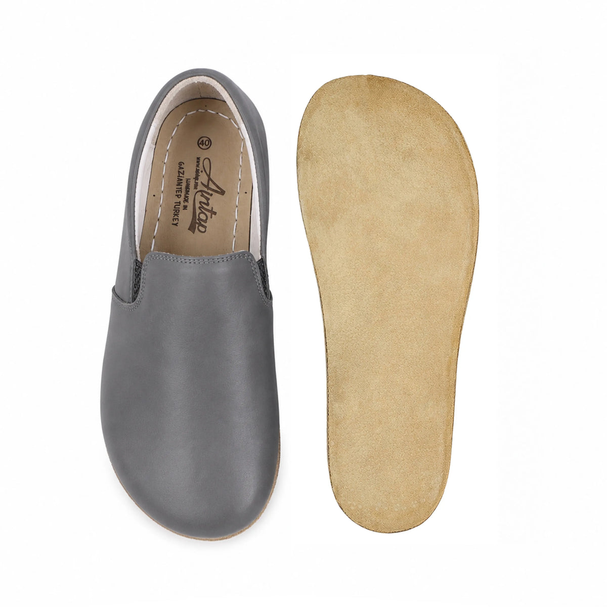 Smooth Barefoot Slip-On Shoes – Classic Sole — Leather Sole – Gray