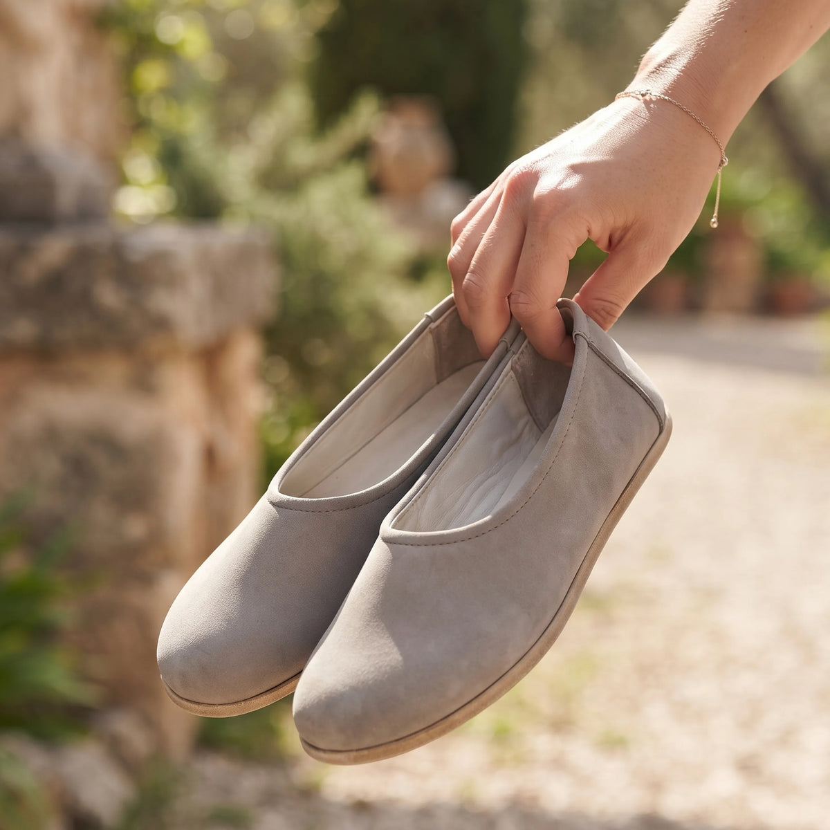 Nubuck Barefoot Ballet Shoes – Classic Sole — Leather Sole – Gray