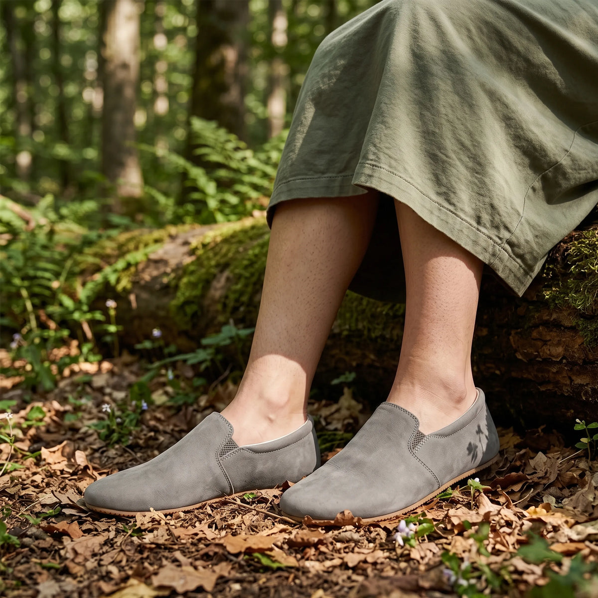 Nubuck Barefoot Slip-On Shoes – Rubber Sole – Gray