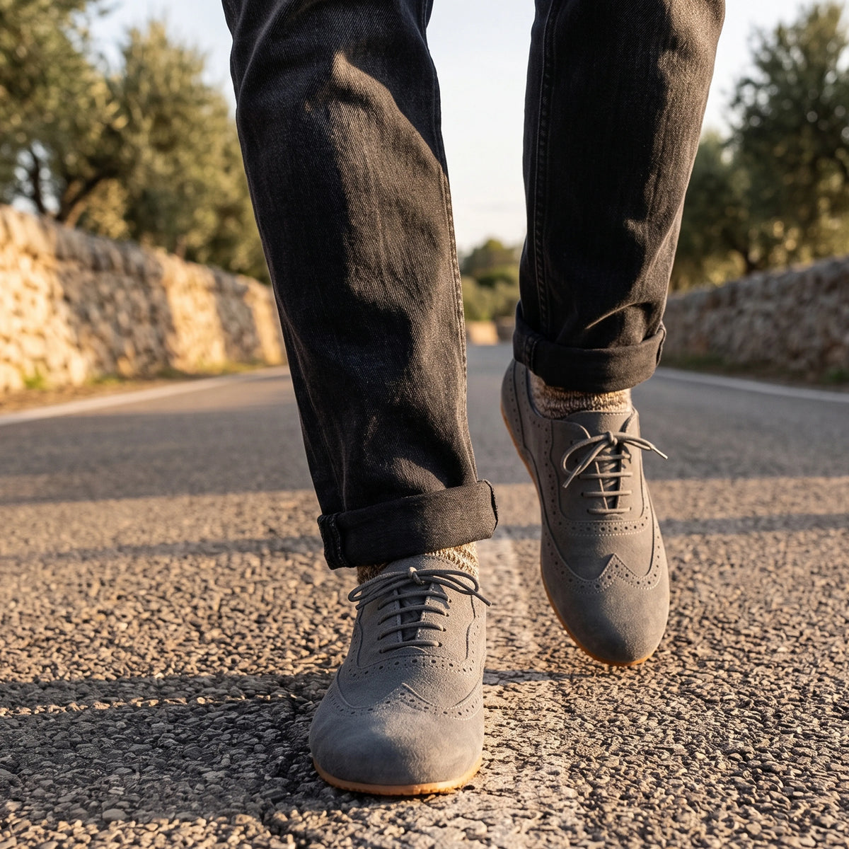 Suede Barefoot Moccasin Shoes – Rubber Sole – Gray
