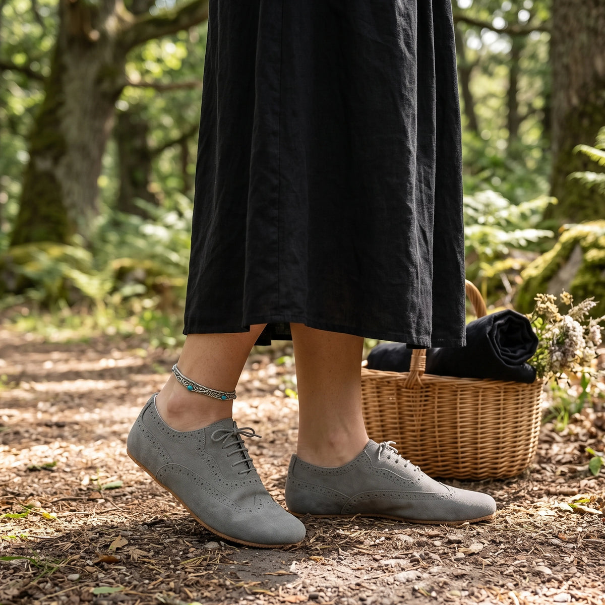 Nubuck Barefoot Moccasin Shoes – Rubber Sole – Gray