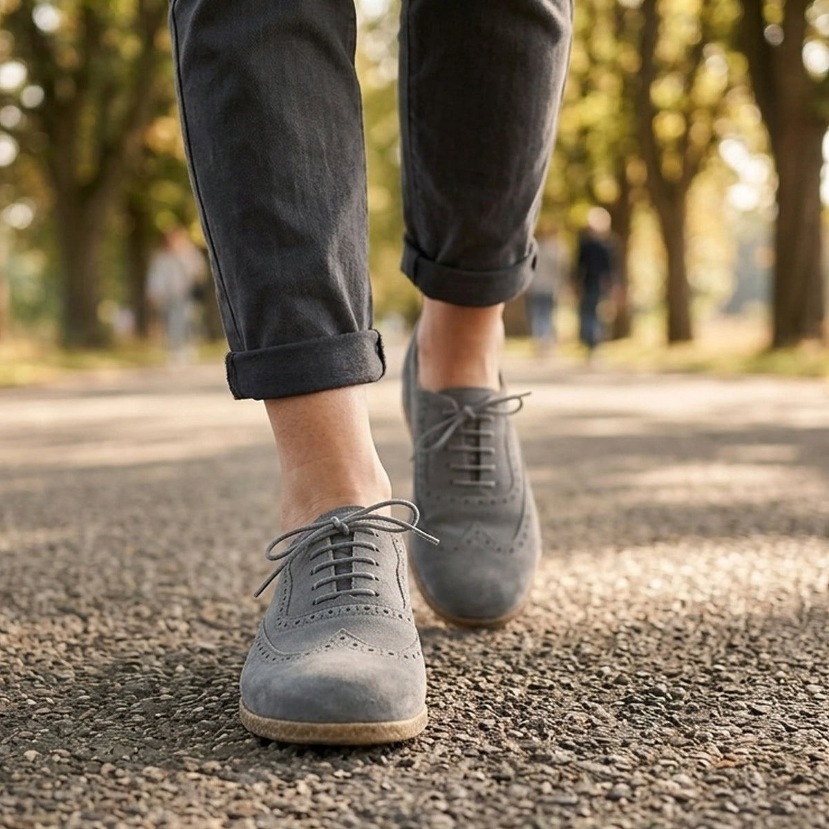 Suede Barefoot Moccasin Shoes – Classic Sole — Leather Sole – Gray