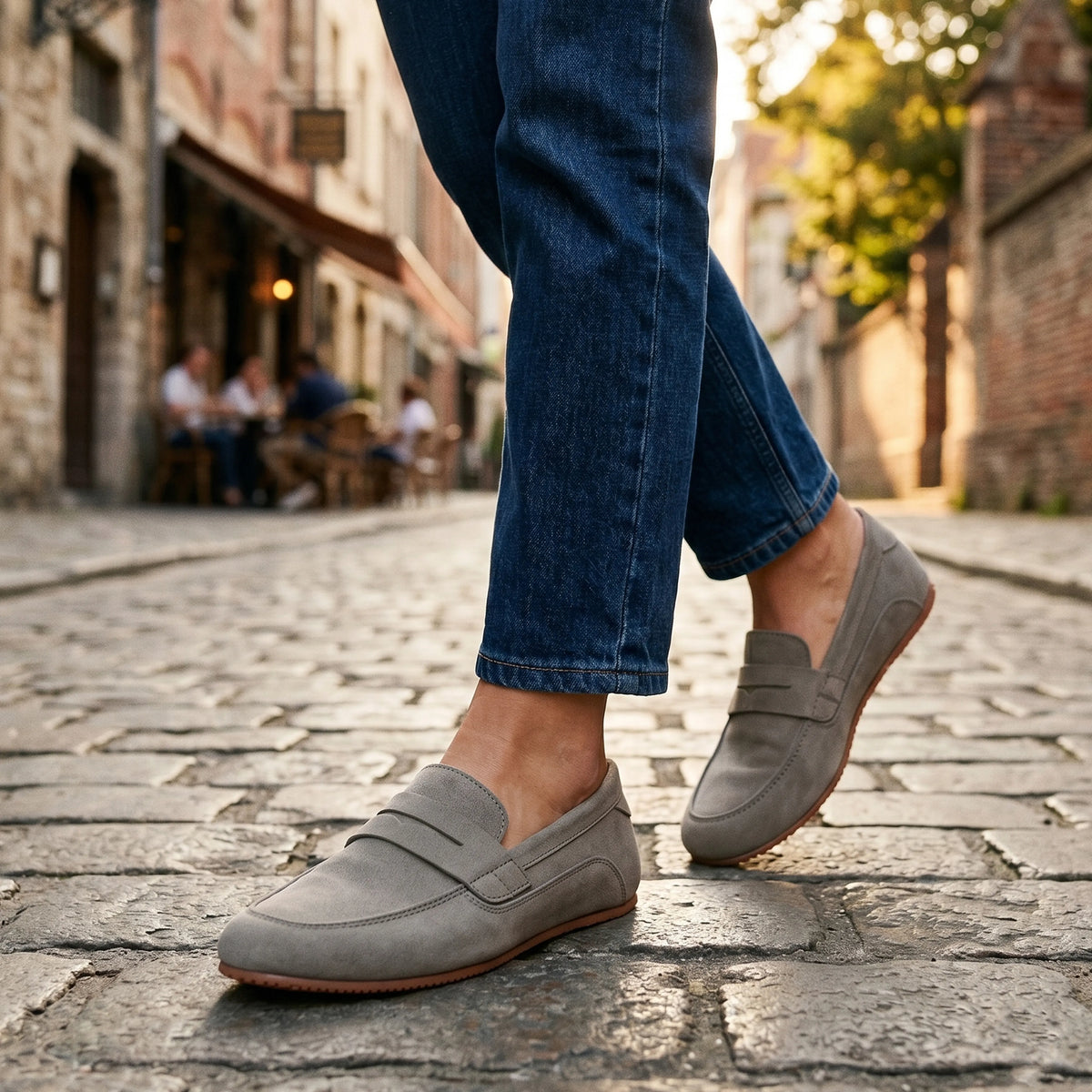 Nubuck Barefoot Penny Loafer Shoes – Rubber Sole – Gray