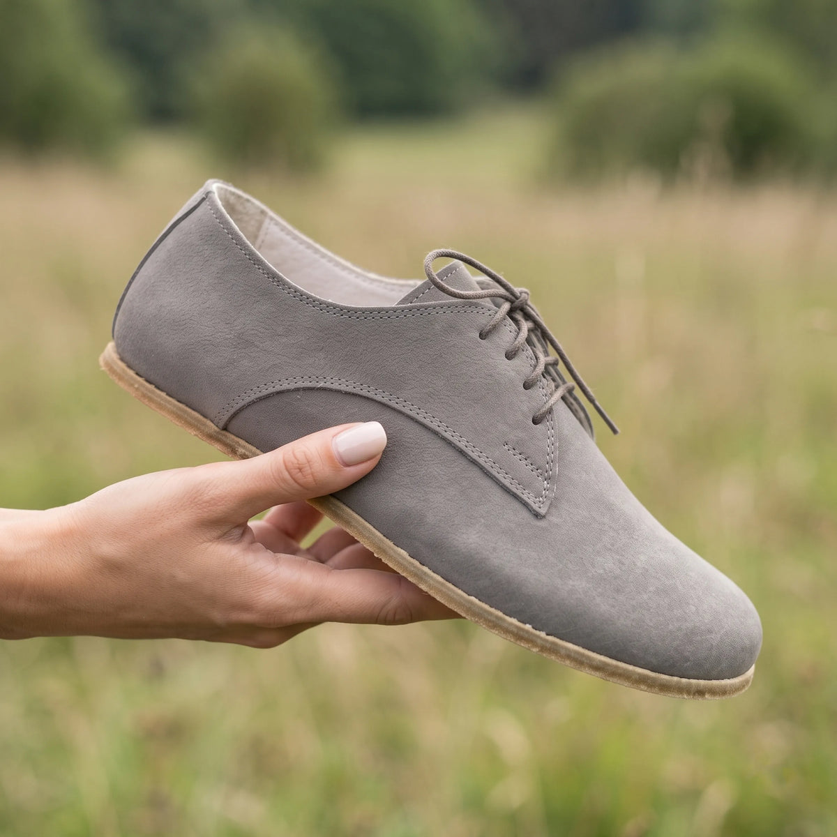 Nubuck Barefoot Oxford Shoes – Classic Sole — Leather Sole – Gray