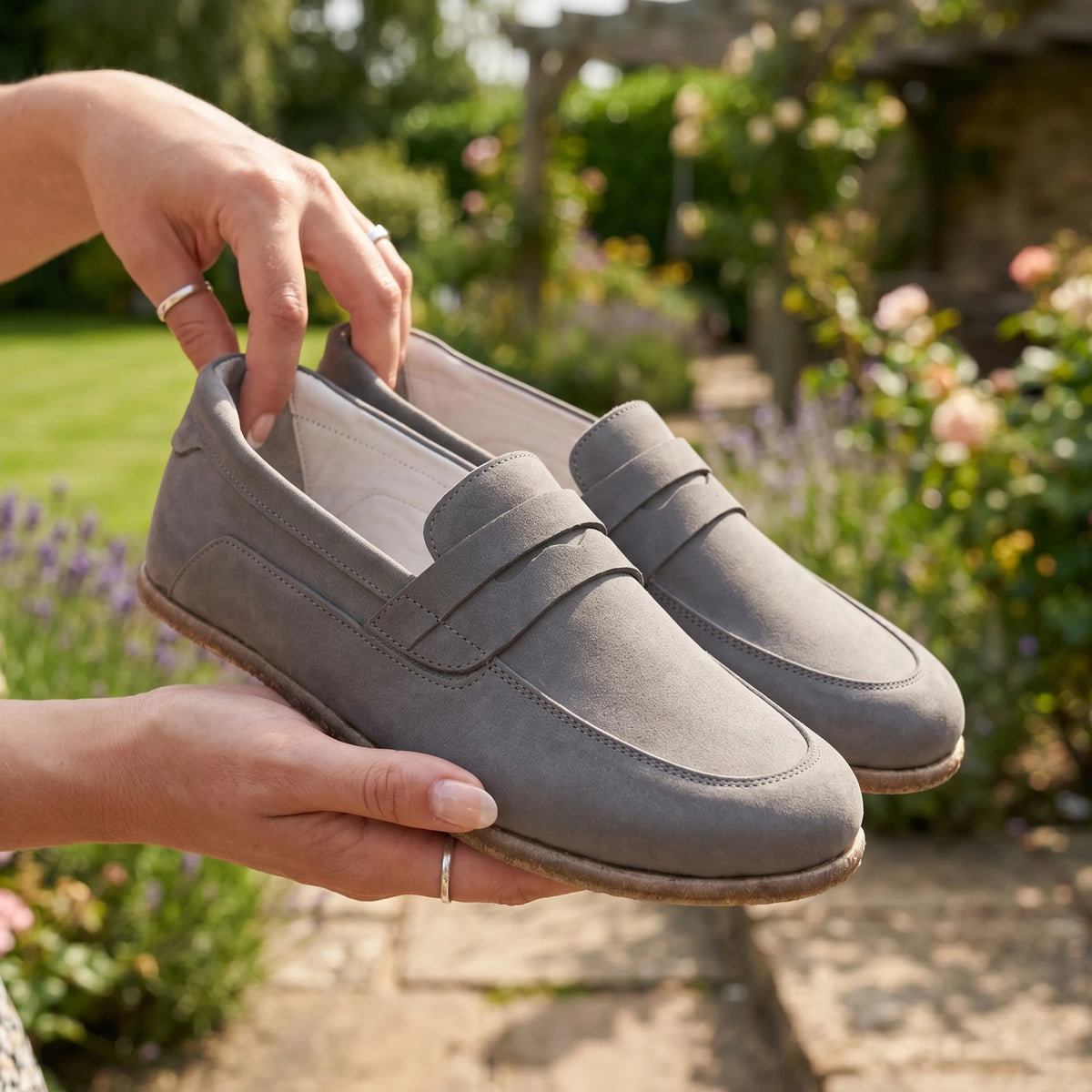 Nubuck Barefoot Penny Loafer Shoes – Classic Sole — Leather Sole – Gray