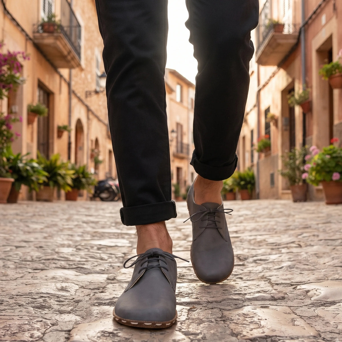 Smooth Barefoot Oxford Shoes — Leather Sole – Gray