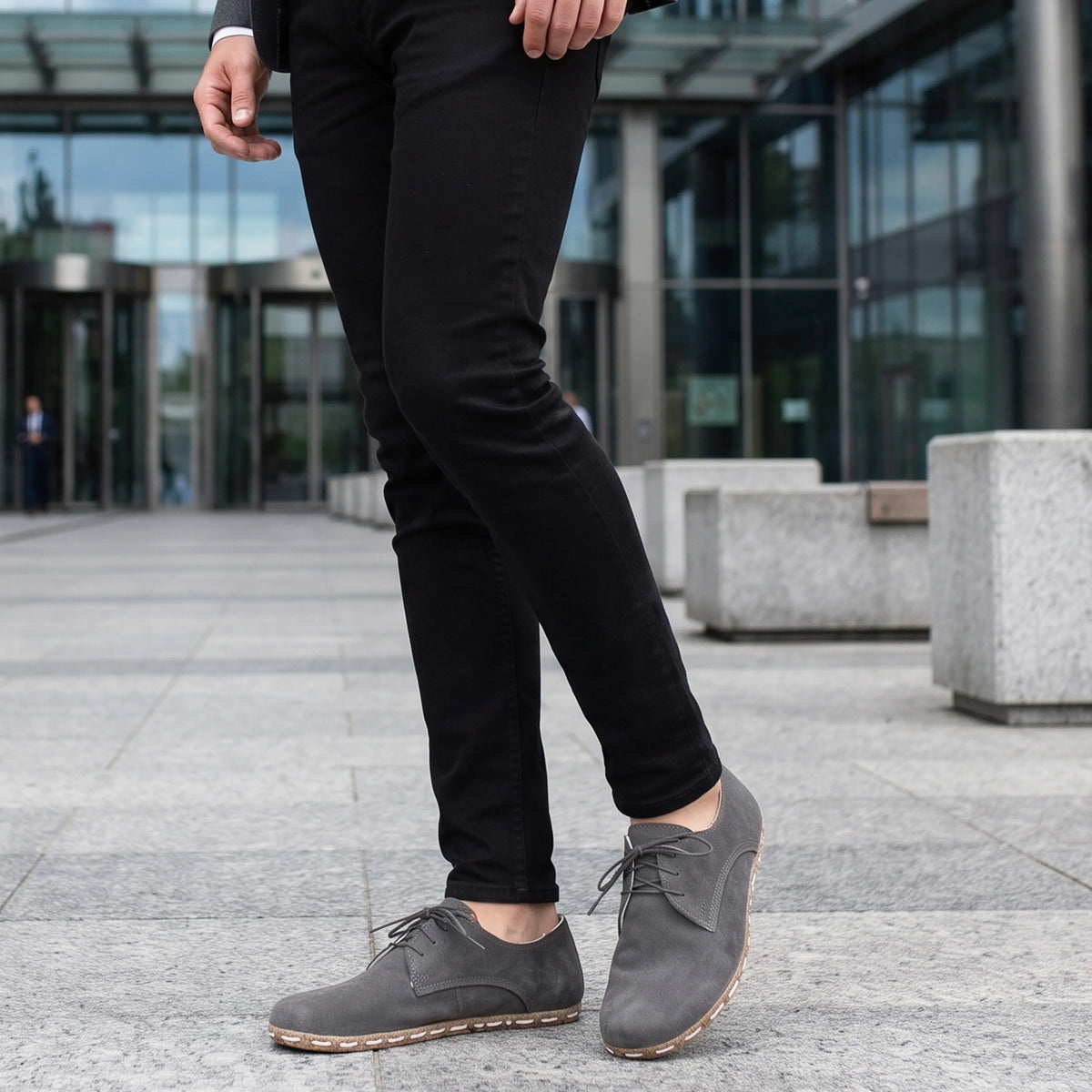 Suede Barefoot Oxford Shoes — Leather Sole – Gray