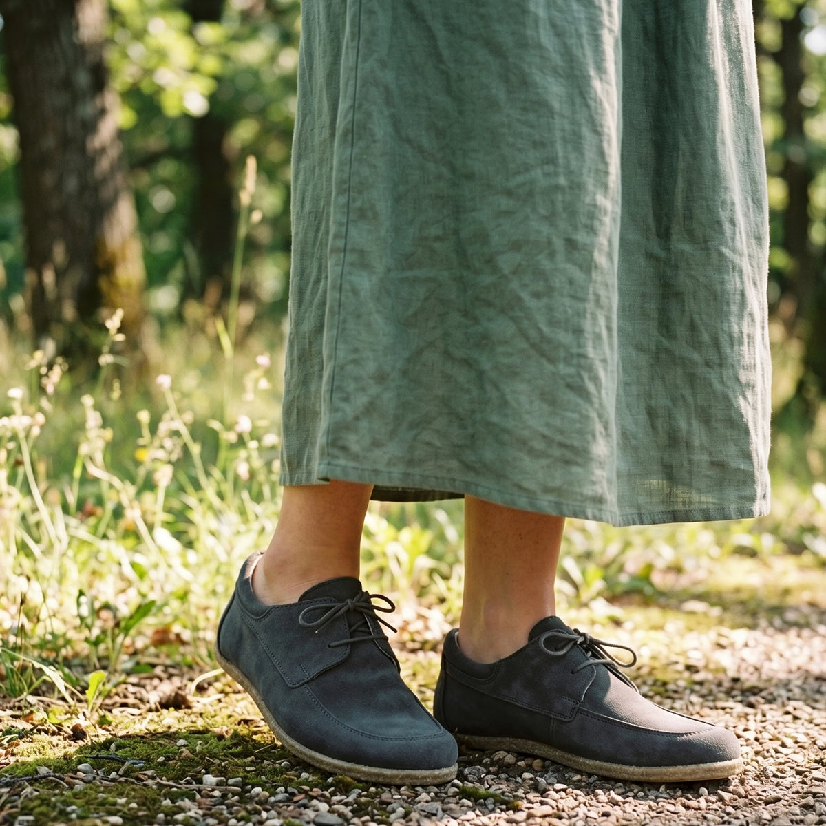 Suede Barefoot Laces Penny Loafer Shoes – Classic Sole — Leather Sole – Gray