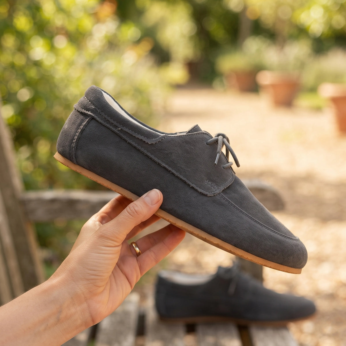 Suede Barefoot Laces Penny Loafer Shoes – Rubber Sole – Gray