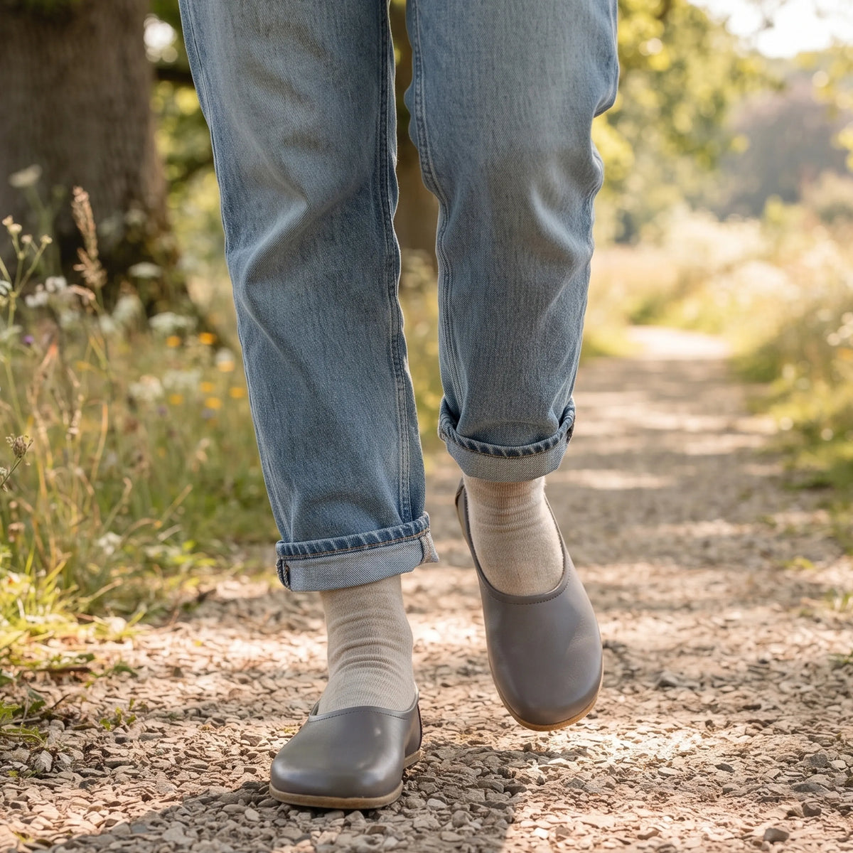 Smooth Barefoot Ballet Shoes – Classic Sole — Leather Sole – Gray