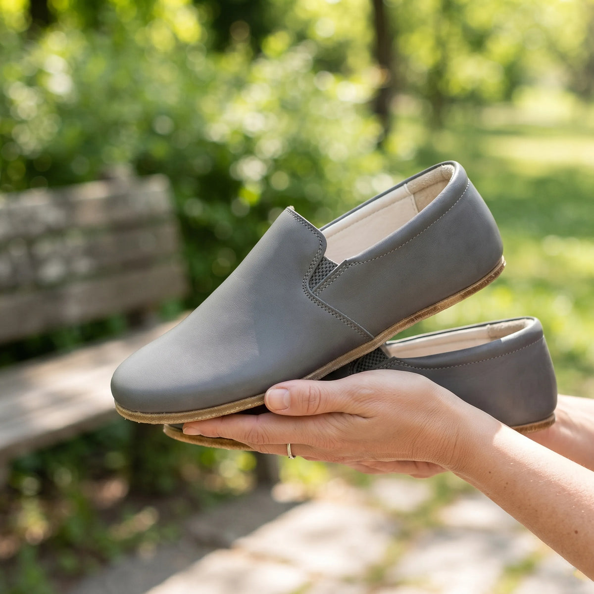 Smooth Barefoot Slip-On Shoes – Classic Sole — Leather Sole – Gray