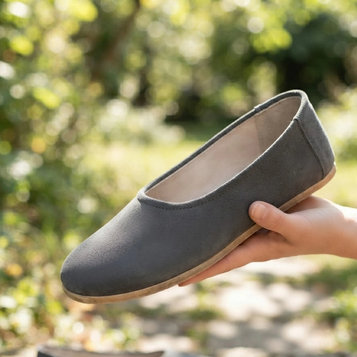 Suede Barefoot Ballet Shoes – Classic Sole — Leather Sole – Gray