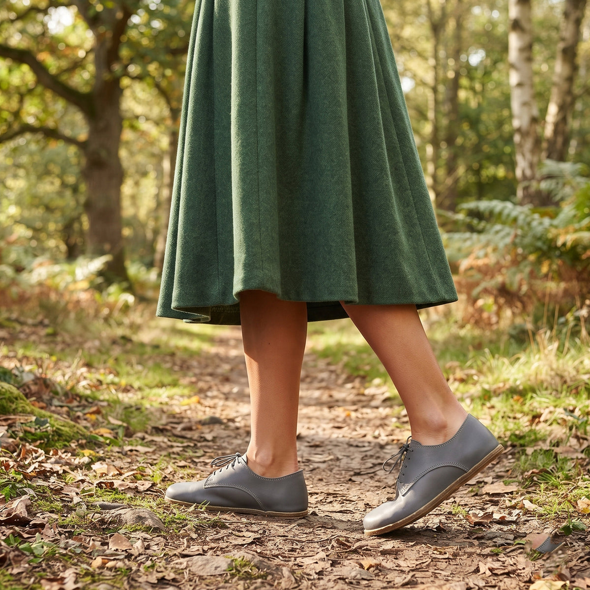 Smooth Barefoot Oxford Shoes – Classic Sole — Leather Sole – Gray
