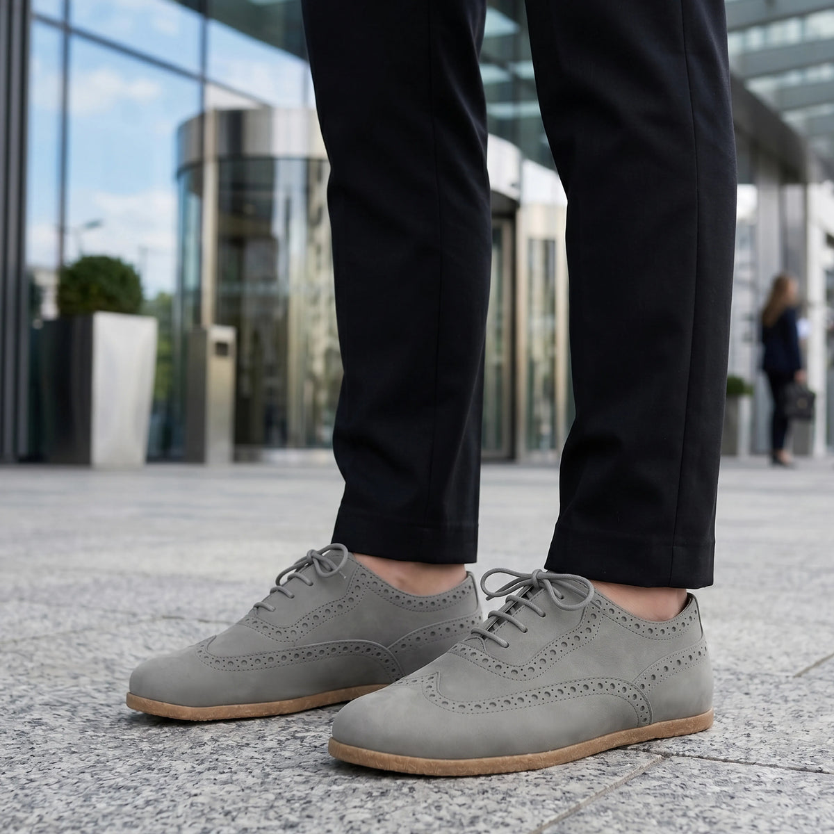 Nubuck Barefoot Moccasin Shoes – Classic Sole — Leather Sole – Gray